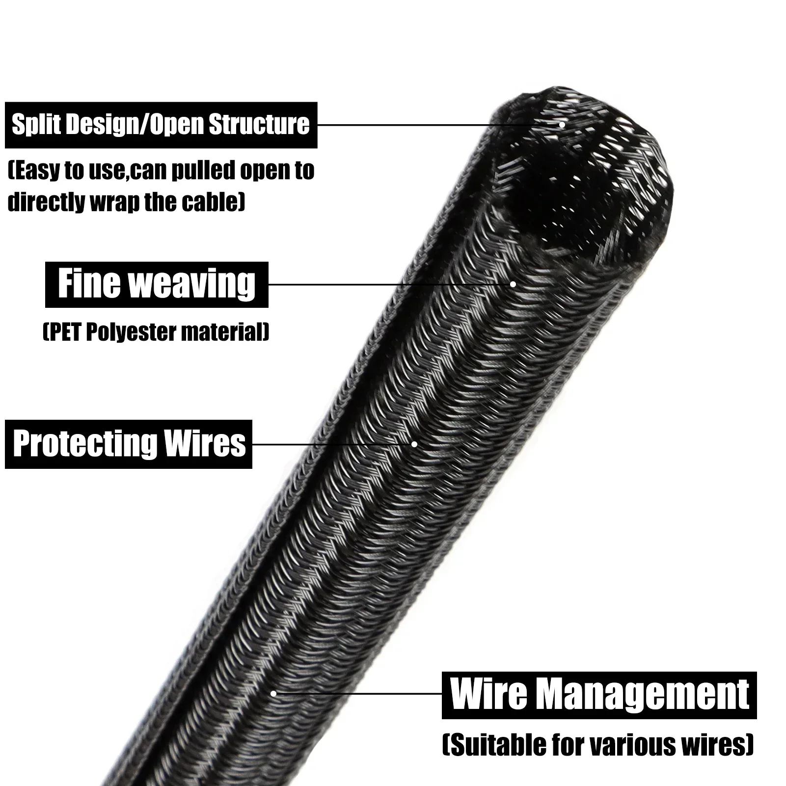 1~50m PET Braided Expandable Cable Sleeve 3~50mm Flexible Self-Closing Insulated Wrap Pipe Split Line Protector Wire Organizer