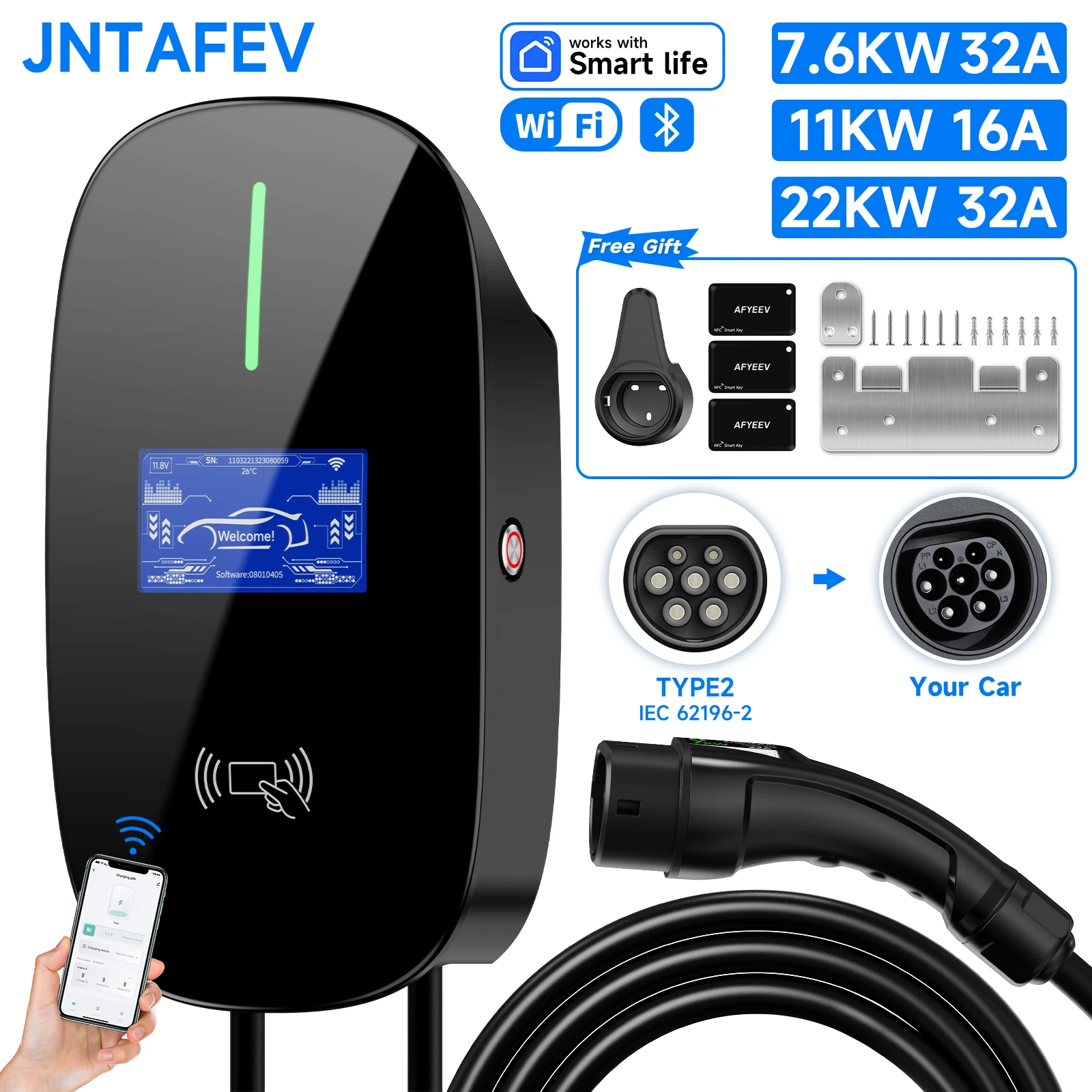 JNTAFEV 7.6KW/11KW/22KW 16A/32A Ładowarka do pojazdów elektr | Wolni Energetycznie