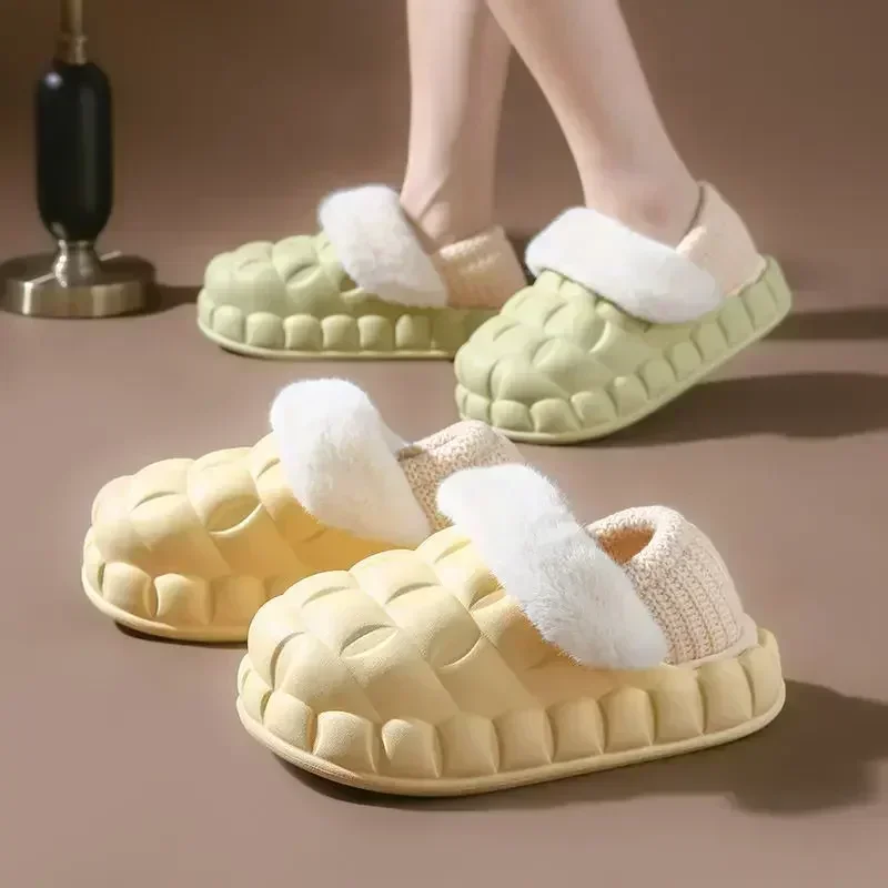 Winter Cotton Slippers for Women Indoor Home Shoes Ladies Warm Plush Removable Floor Shoes Non-slip Slipper Couple 2024