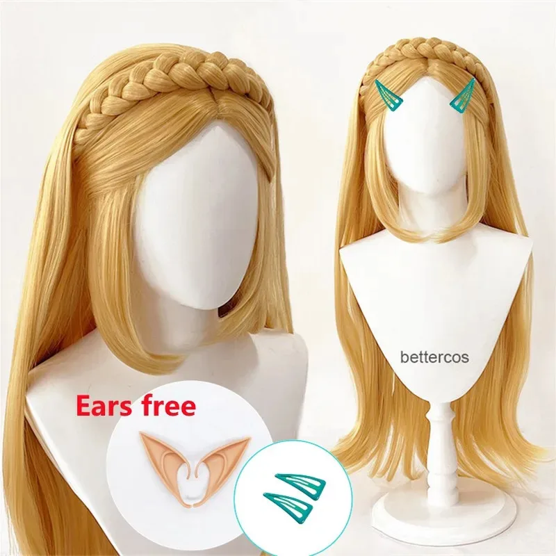Princess Zelda Cosplay Long Golden Blonde Braided Heat Resistant Synthetic Hair Wigs + Wig Cap + Ears view 2