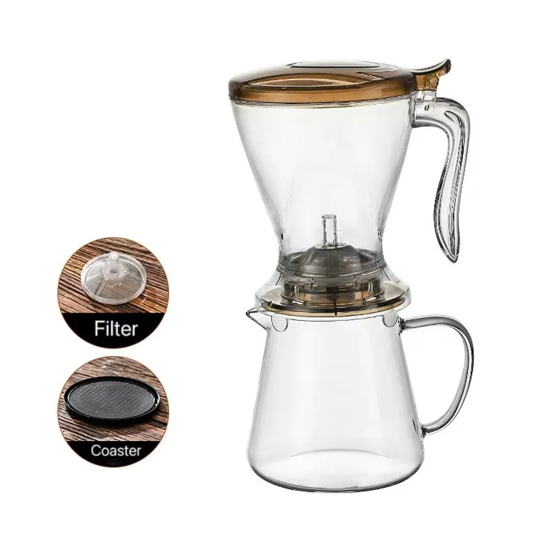 Custom Logo 600ml Pour in Plastic Steep Gravity Soaker Teapot Removable Stainless Steel Filter Coffee Sharing Pot Set