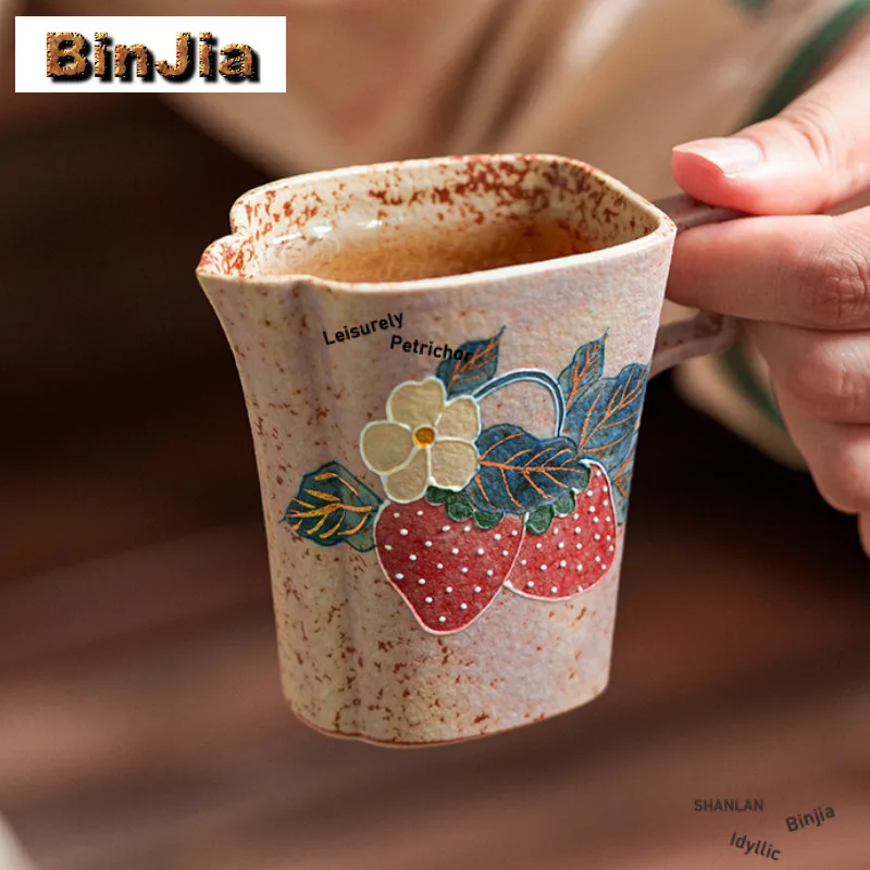 115ml Hand-painted Strawberry Tea Pitcher Tea Divider Cha Hai Dispenser Justice Cup Flower Tea Fair Mug Drinkware Accessories