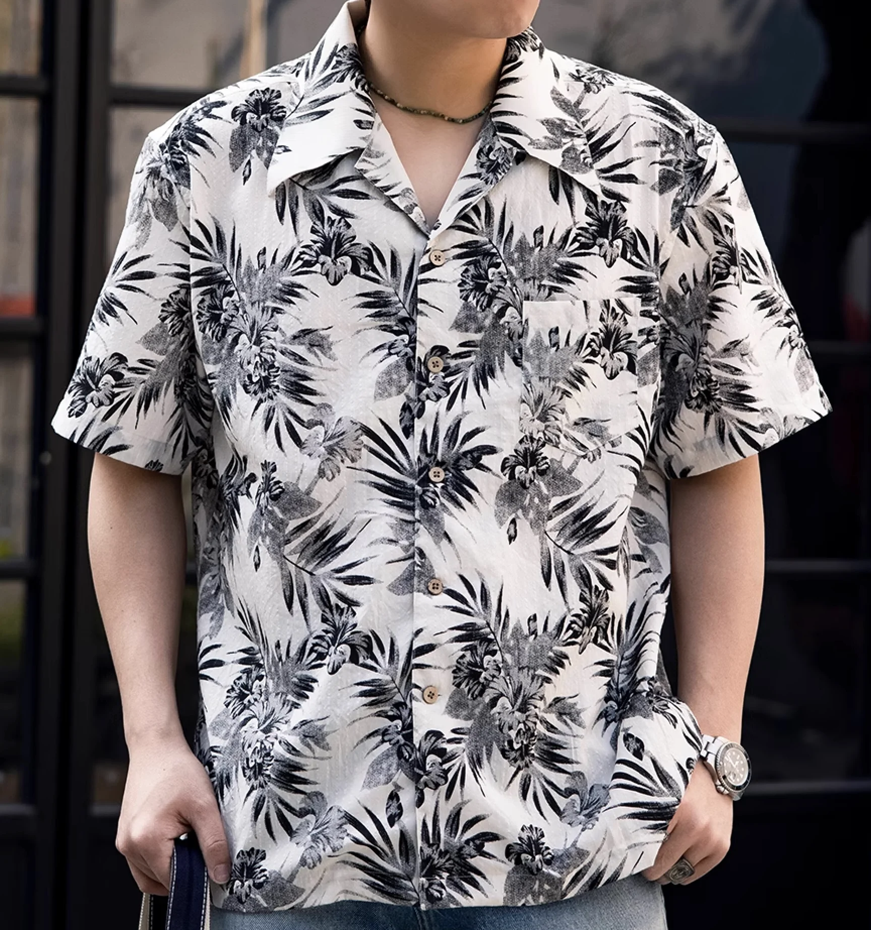 HW-0028 Big US Size Genuine Quality Vintage Looking Loose Fitting Cotton Hawaii Aloha Shirt