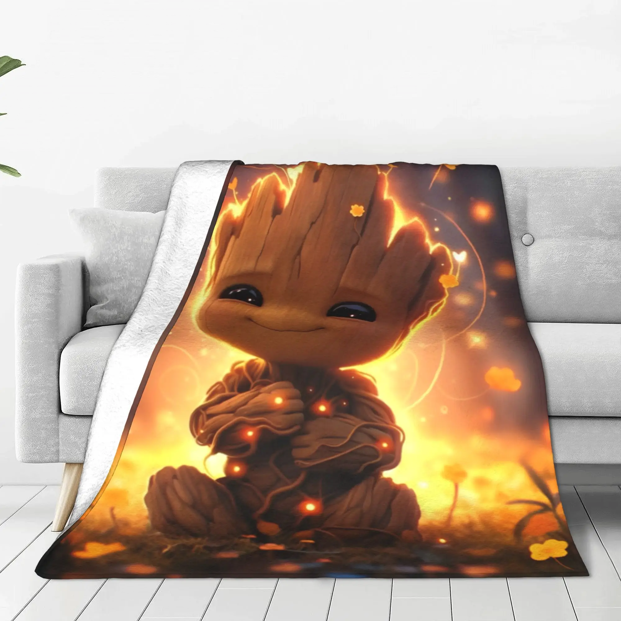 Guardians of the Galaxy Groot Knitted Blanket Cartoon Cute Flannel Throw Blankets Lightweight Multifunction Plush Thin Quilt