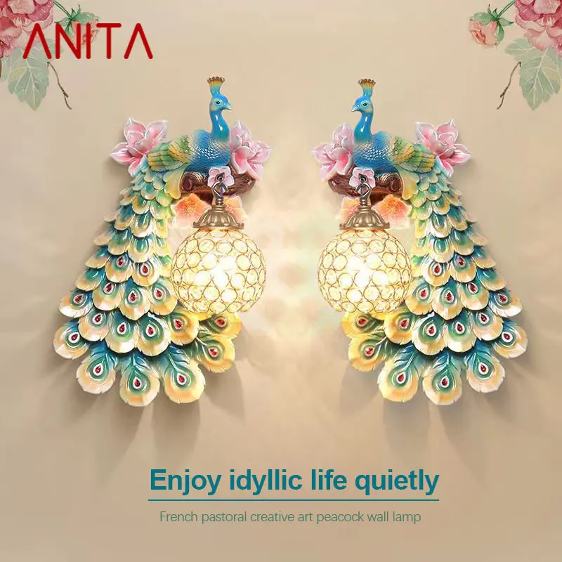 ANITA Contemporary Peacock Wall Lamps LED Nordic Creative Interior Resin Sconce Light for Home Living Room Bedroom Decor