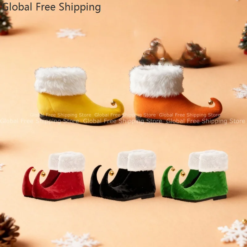 

New Adult Elf Santa Claus Shoes Red Ankle Boots With Bells Christmas Cosplay Party Stage Performance Props Unisex Raw Edge Shoes