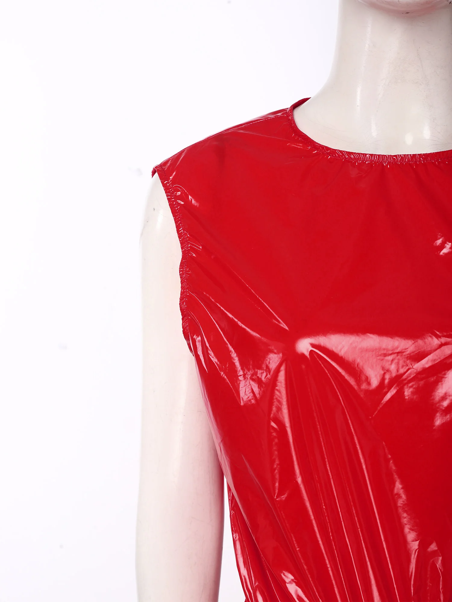 Sexy Women Shiny PVC Waterproof Jumpsuit Sleeveless Back Zip Elastic Waistband Stretchy Quick Dry for Swim Clubwear Beach Summer