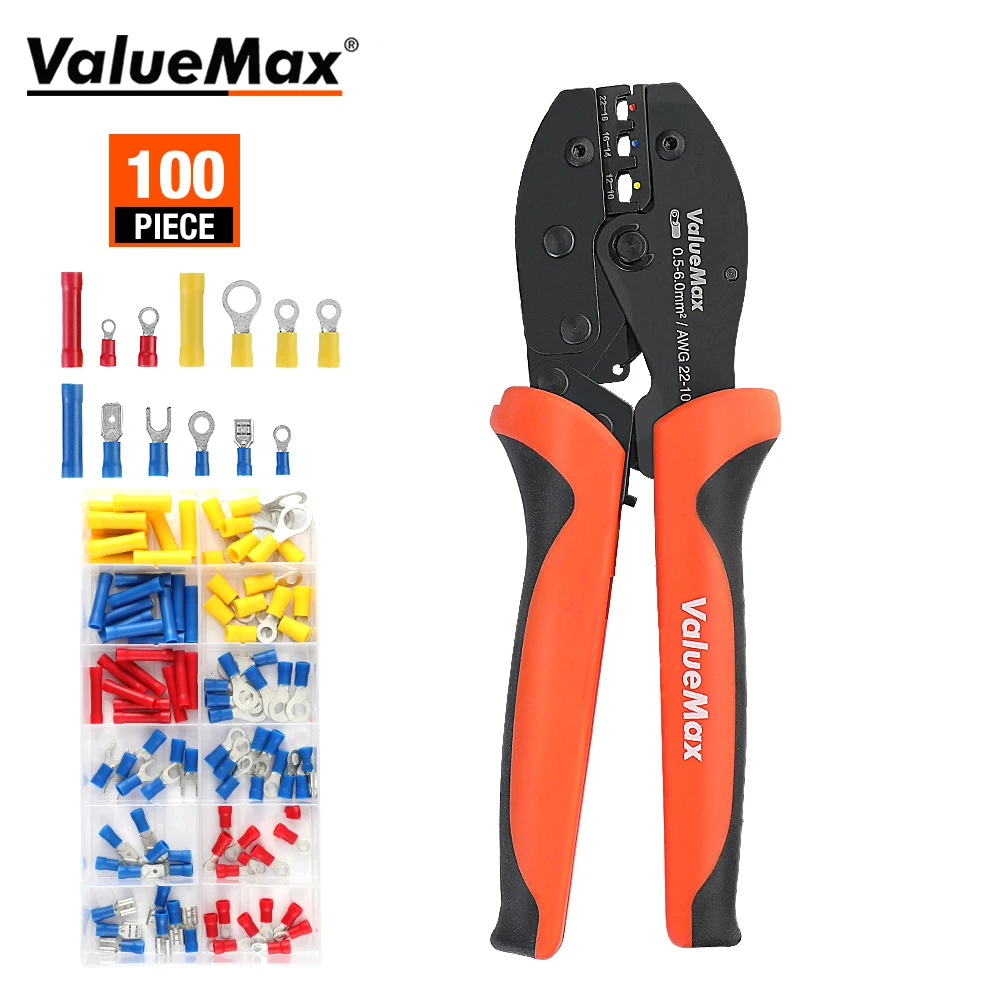 

ValueMax Crimping Tool Kit With 100PC Plug Type Wire Terminals Pliers Household (max 0.5-6.0mm²) Wiring Tool Crimping Pliers