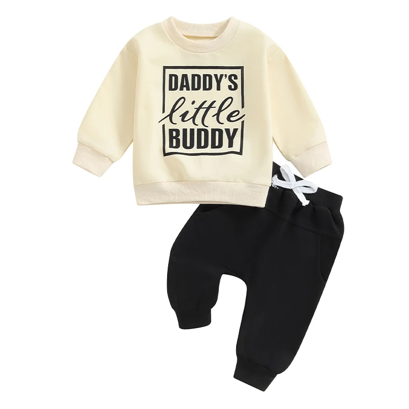 Toddler Baby Boy Fall Winter Clothes Mamas Little Boy Outfit Letter Long Sleeve Sweatshirts and Jogger Pants Set