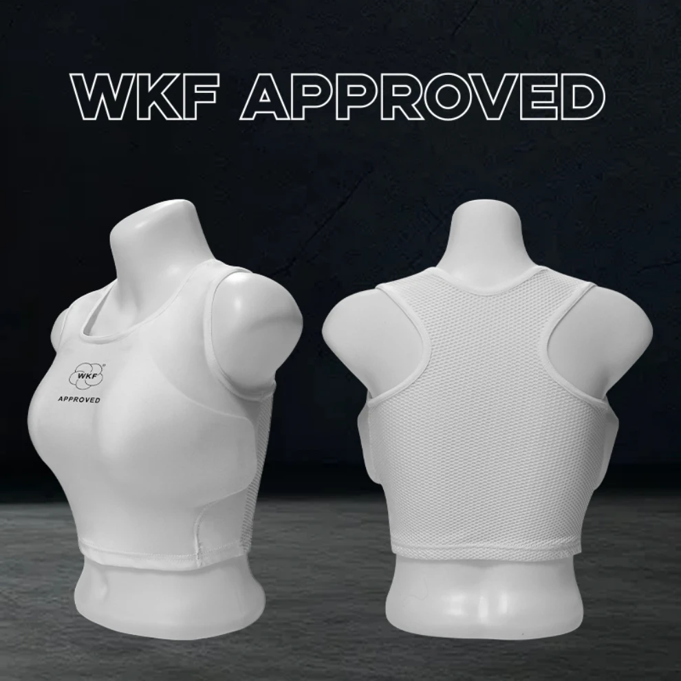 

WKF APPROVED Женская защита груди KARATE для девочек, бюстгальтеры, защита тела, жилет, протектор, белый, черный, жесткий пластиковый вкладыш