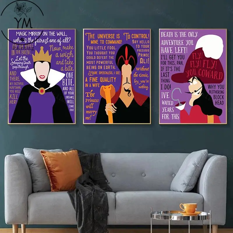 Funny Disney Villains Quotes Canvas Painting Wall Decor Art Print Posters Nordic Cartoon Pictures Living Room Decoration Artwork