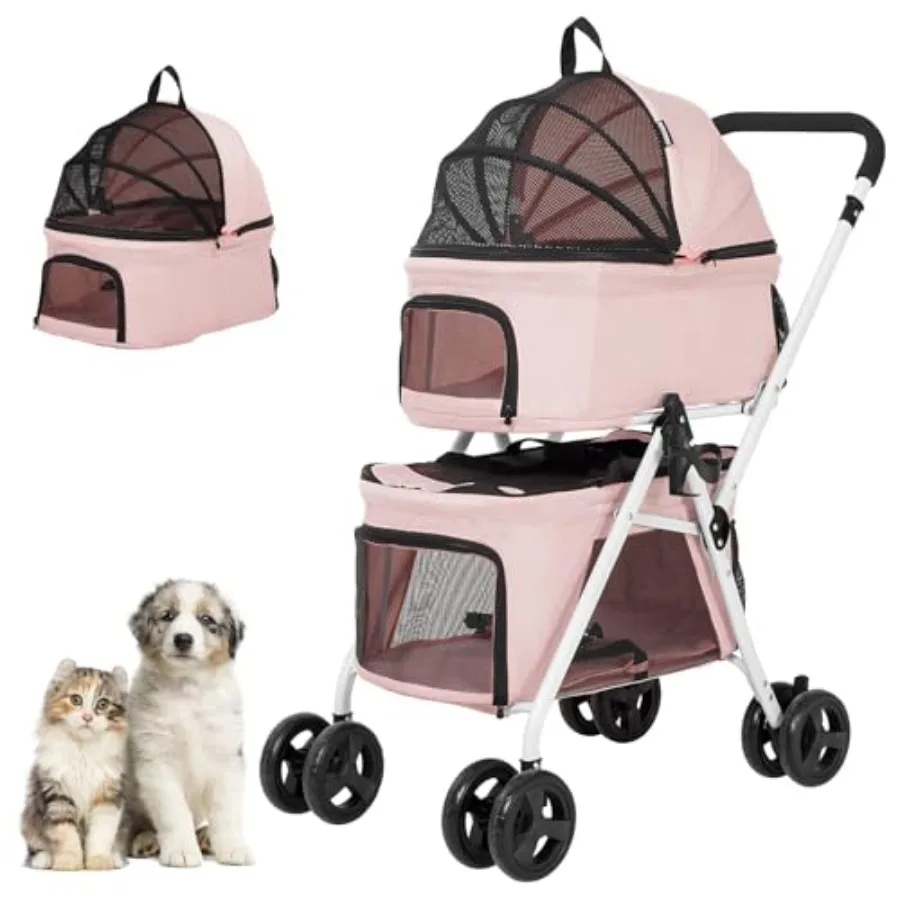 Double Dog Stroller with 2 Detachable Carrier, Portable Pet Stroller for Small Dogs Cats Folding Lightweight Puppy Travel Carri