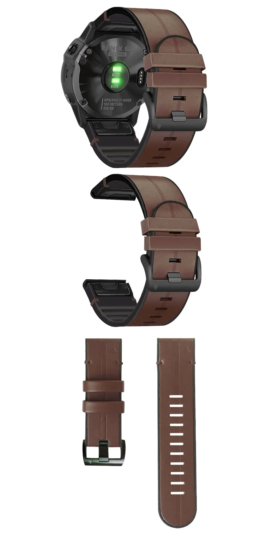 Premium-Luxus-Leder- und Silikonarmband für Garmin Fenix 9Pro 47mm 51mm 9 8 E 7 7X Pro 6X Plus QuickFit 22/26mm Uhrenarmband – Detail 5