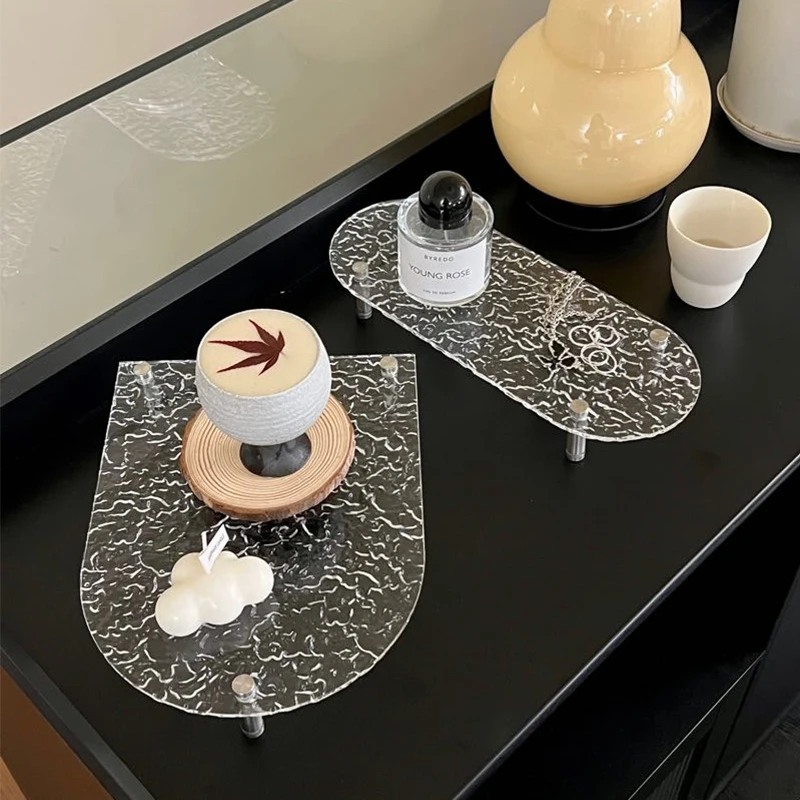 

Acrylic Storage Tray Jewelry Display Plate Dessert Tea Plate Cosmetic Storage Tray Desktop Ornaments Organizer Home Decoration