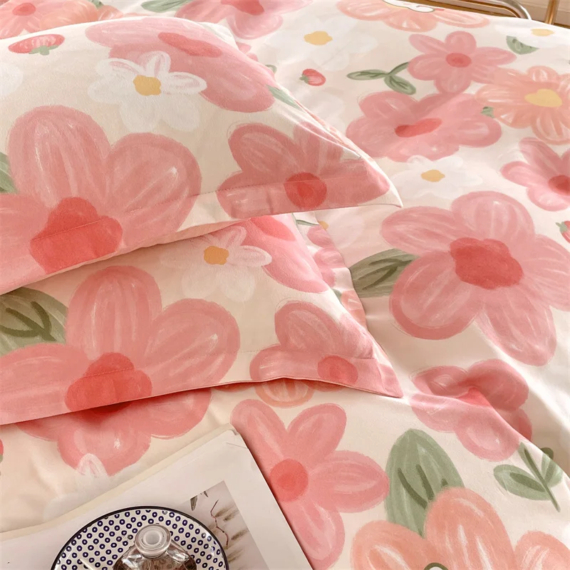 Imagem -04 - Conjunto de Edredão Flor Rosa para Meninas Conjunto de Cama Estampado Coelho Edredão Estilo Princesa com Fecho de Zíper Romântico e Elegante