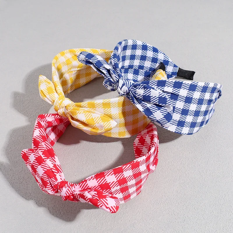 High-grade Fabric Plaid Rabbit Ears Bow Headbands Fashion Hair Accessories Women Trend Casual Hairband Hair Band Girl Headwear