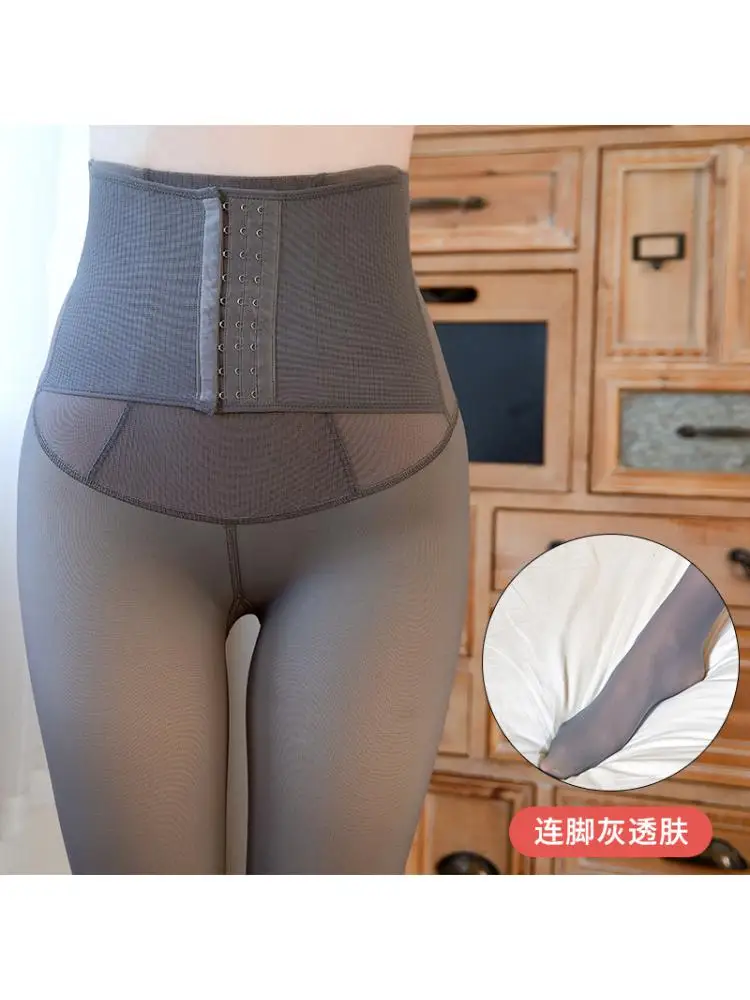 Women Body Shaping Leggings Sexy New Three Row Button Winter Plush Thickened High Waisted Abdominal Tucking Hip Lifting 260G