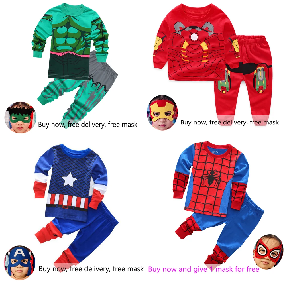 2023 Spring Autumn Children's Set Kids Sleepers Boys Girls Super Hero Cartoon Long Sleeve Pyjamas Sleepwear 2-7T Free Shipping