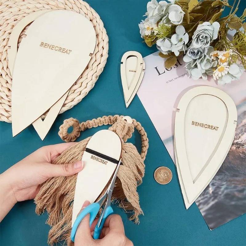 8 Pcs Wood Macrame Cutting Template Teardrop and Feather Macrame Cutting Molds Macrame Wall Hanging Cutting Tool for Making