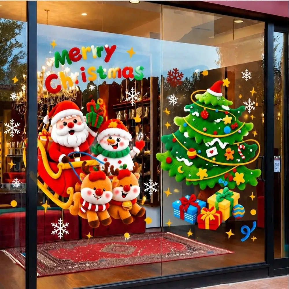 Waterproof Christmas Static Cling Decal Removable Static DIY Glass Window Sticker Festive Atmosphere Decorative Stickers