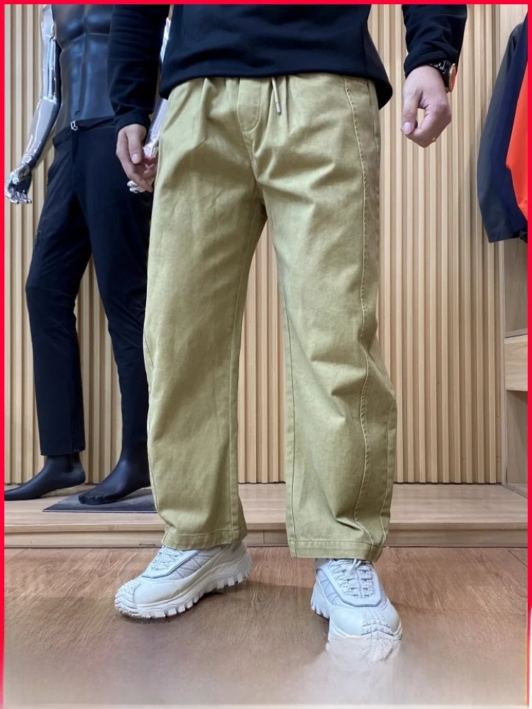 

Heavyweight Double Pleat Drapey Wide Leg Workwear Pants Casual Loose Straight Cut American Sle Men's Cotton Trousers