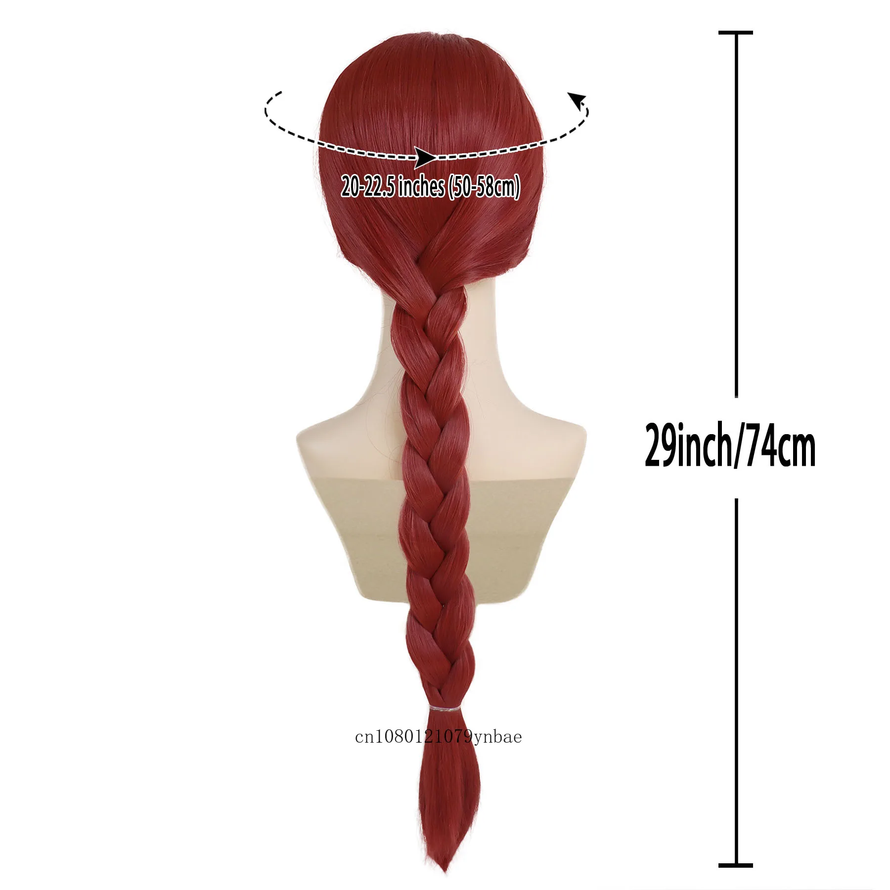 Women Girls Princess Wigs Synthetic Hair Red 29 Inch Long Straight Wig With Braids Daily Cosplay Party Halloween Costume Wigs