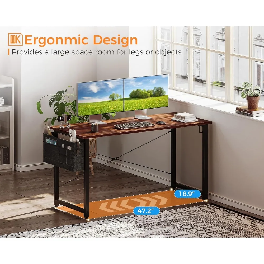 Computer Desk Large Office Desk, 48 Inch Gaming Desk with Storage, Modern PC Desk Work Table with Headphone Hook