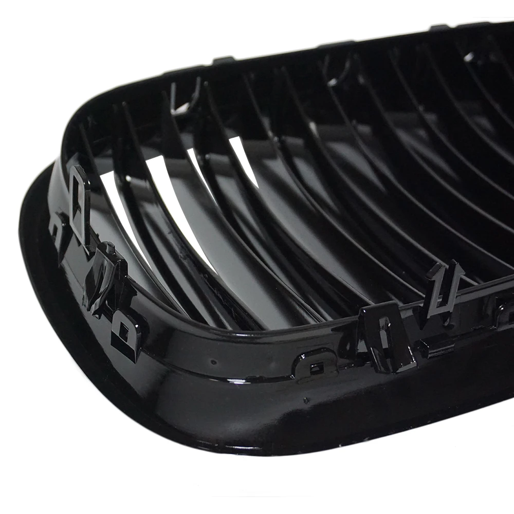 2 Stück glänzend schwarze vordere Nieren-Einzellatten-Renngrill für BMW X5 E70 X6 E71 2007 2008 2009 2010 2011 2012 2013 2014 – Detail 15