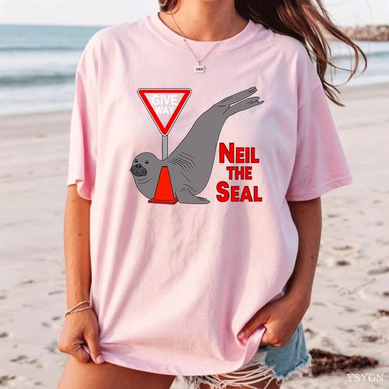 Neil The Seal T-Shirt Summer Pure Cotton T-Shirts Women Print Tshirts Short-Sleeved Vintage Tees Aesthetic Harajuku Streetwear