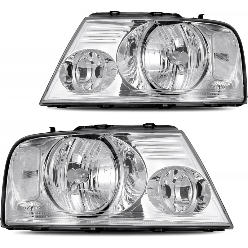 Headlight Assembly Compatible with 2004-2008 Ford F150 Pickup 06-08 Lincoln Mark LT Passenger and Driver side Chrome Housing