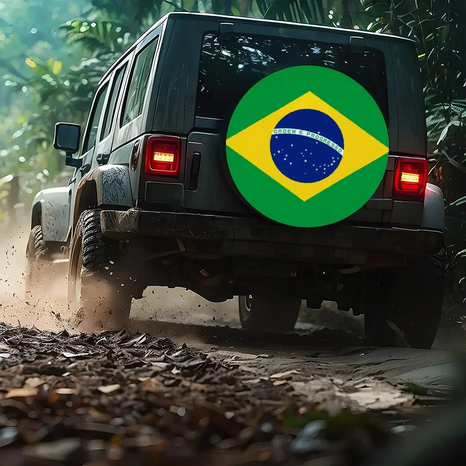 Brazil Flag Tire Cover Waterproof Polyester Spare Wheel Protector Cover for SUV
