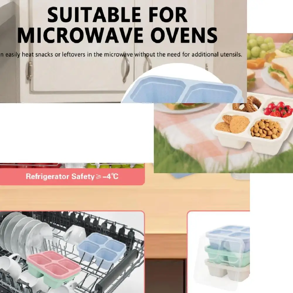 

Bento Snack Boxes with Lid 4-Compartment Reusable No BPA Lunch Box Durable Meal Prep Containers for School Work Travel