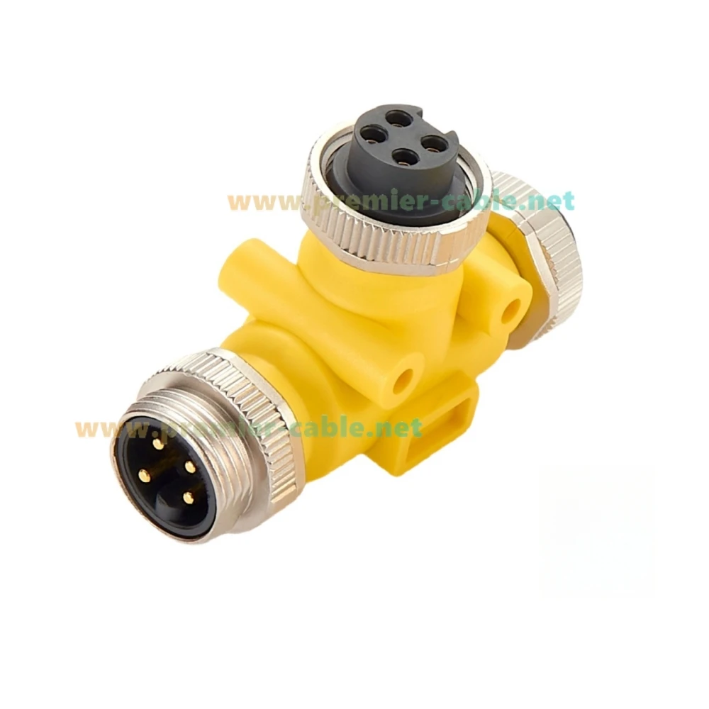 Mini-Change 7/8" Industrial Circular Connector 4 Pin Male to Female Tee Splitter T Distributor Mini-Fast Backbone Trunk Adapter