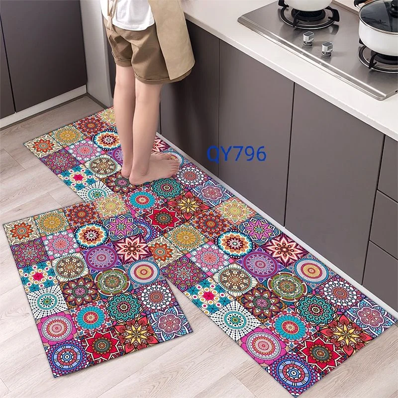 VIKAMA 2PCS cute cat kitchen floor mat non-slip foot mat cartoon healing wind door mat home bedroom bedside carpet