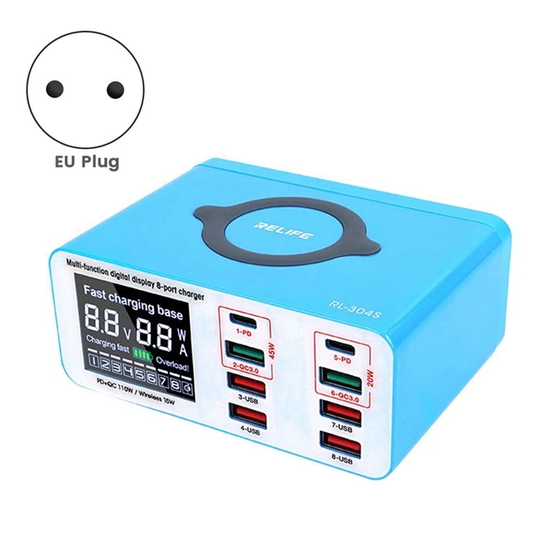 RELIFE RL-304S Smart 8+1Port USB Digital Display Charger For All Mobile Phones And Tablet Charging