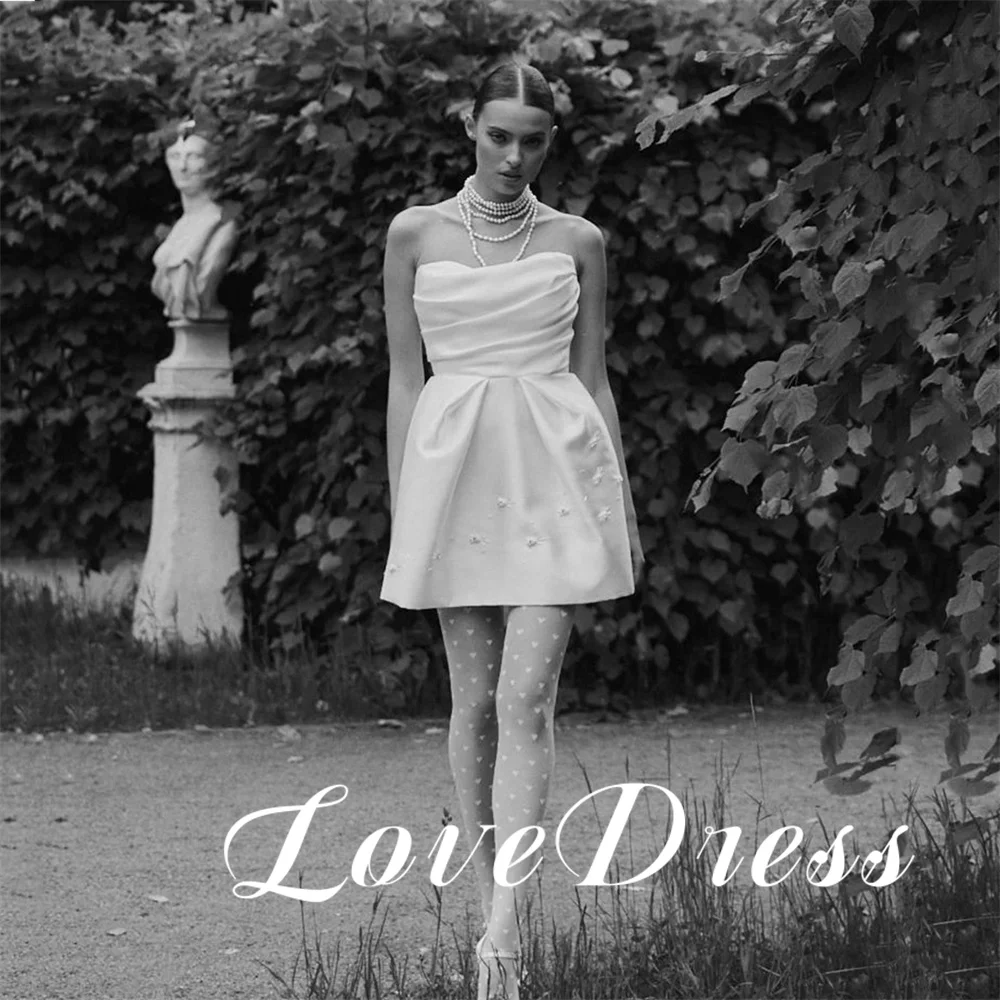 Love-vestido de novia corto sin tirantes, minivestido elegante sin mangas, espalda abierta, Cuentas por encima de la rodilla