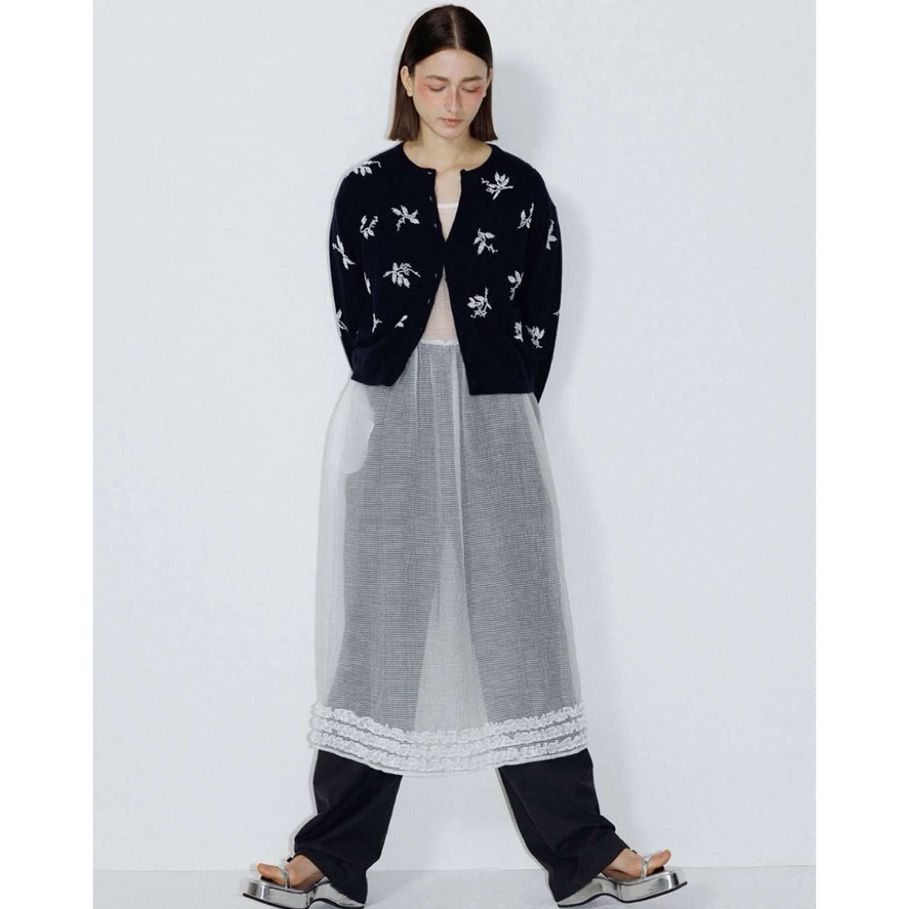 

Lemon Cheese Hand-sewn Heavyweight Wool round Ne Open Cardigan Women's Knitted Sweater Commute Sle Loose Fit