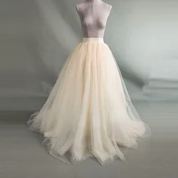 Peach Pink Women Tulle Skirt Mesh Maxi Zipper Waist Tutu Skirts for Wedding with Train Puffy faldas