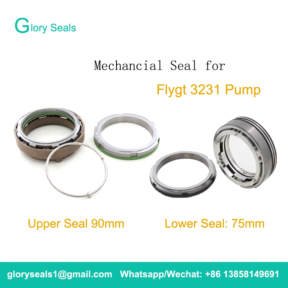 

Mechanical Seal for Flygt 3231 Submersible Pump Mmechanical seal Upper Seal 90mm 1pc +Lower Seal 1pc 75mm(Material: TC/TC/VIT)