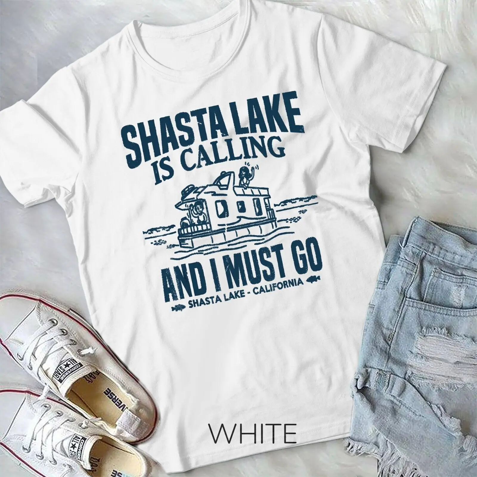 

Shasta Lake Is Calling Shirt Funny Lake Houseboat Boating Unisex T-shirt