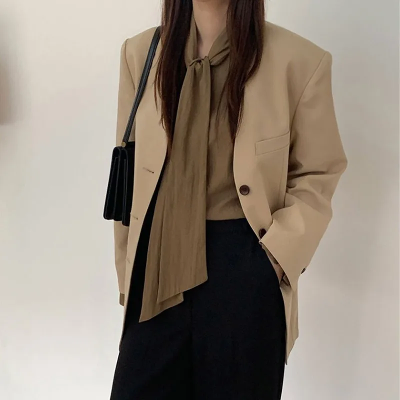 

Шикарный женский костюм с v-образным вырезом на одной пуговице, осенний универсальный элитный повседневный костюм Profional Sle Long Sve Pure Color