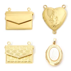 1 Piece Brass Charms 18K Real Gold Plated Can Open Photo Box Envelope Heart Pendants For DIY Necklace Jewelry Making Family Gift