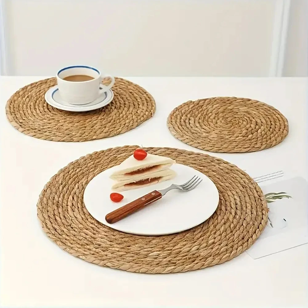 Runtowo 2/4pcs Hand Woven Rattan Weave Placemats,Wedding Birthday Anniversary Party Table Decor ,Baby Shower Rustic Wedding