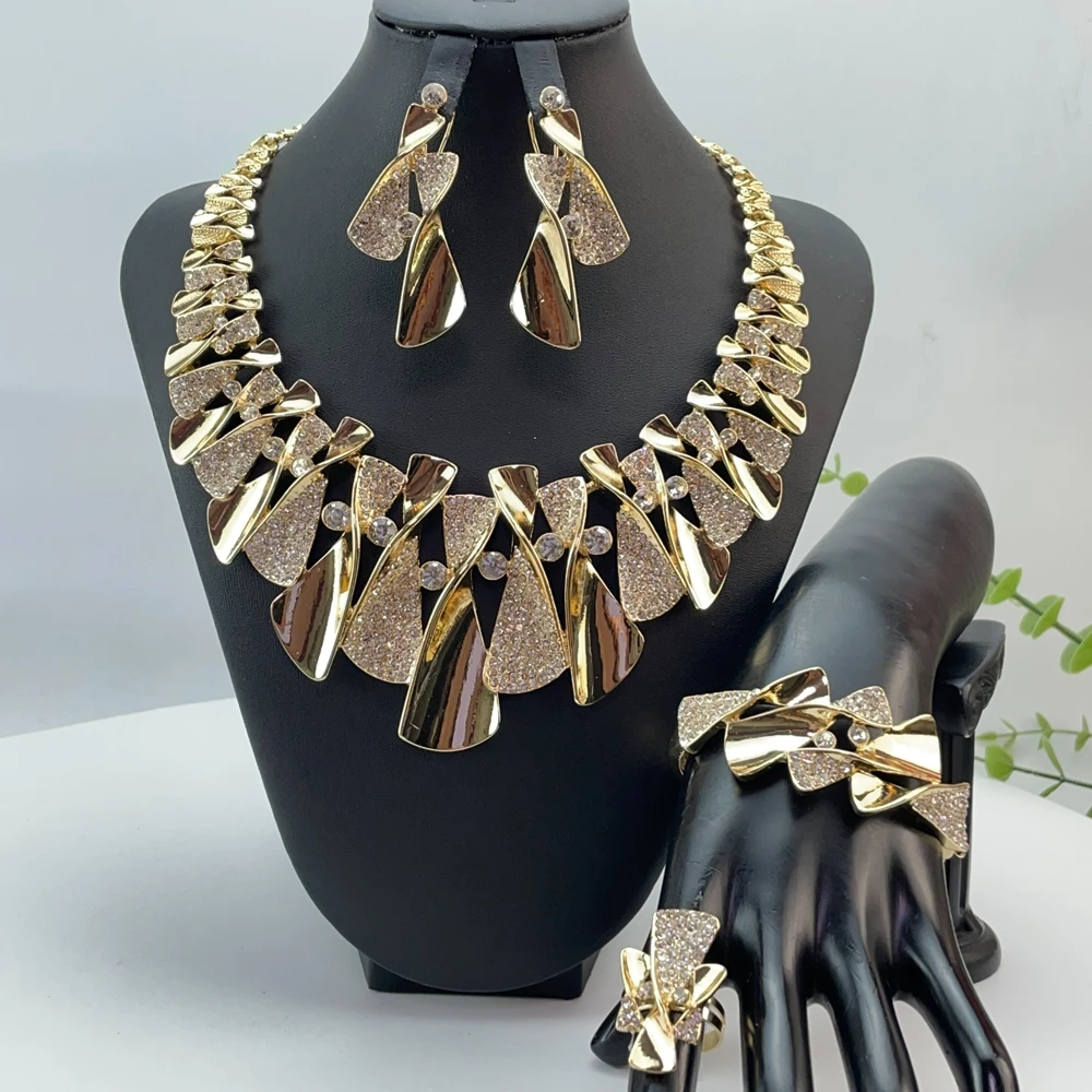 

Italian Dubai Simple Style Big Bold Necklace Luxury Quality African Bride Jewelry Set For Women Party Gifts FHK29234