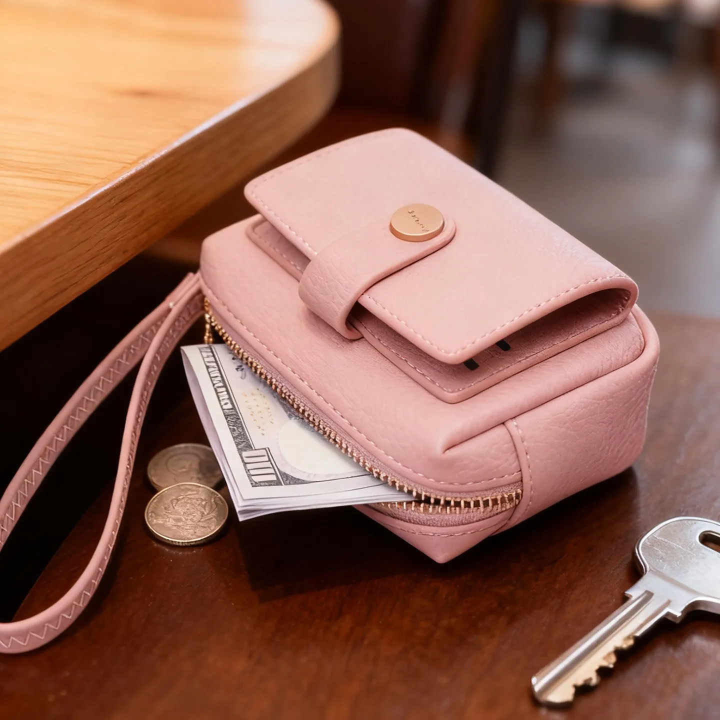 ladies-large-capacity-soft-leather-key-pouch-fashionable-compact-wallet-zipper-closure-korean-style-pure-color-youth-handbag