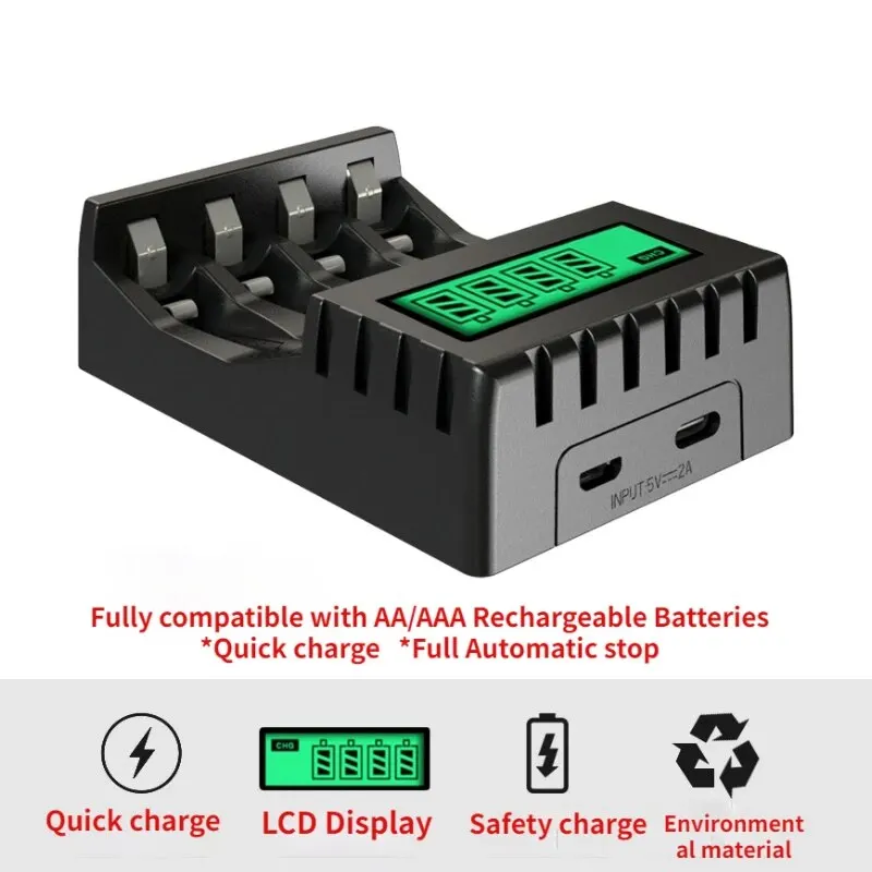 4 Slots Inteligent LCD Display Battery Charger Suitable for 1.2V AAAVAA Ni-Cd/Ni-Mh Rechargeable Battery Fast Charging Durable