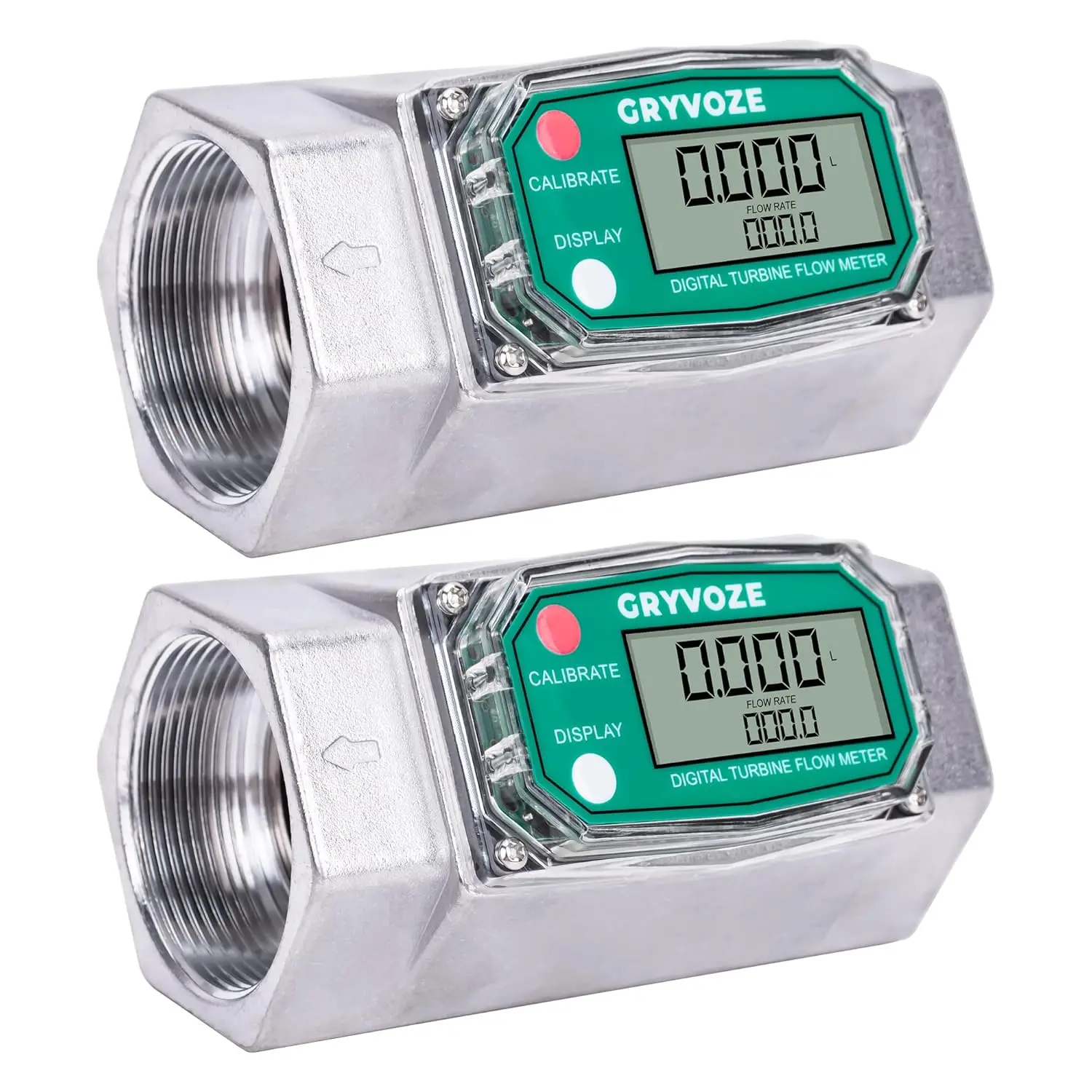 2 Inch Digital Turbine Flow Meter, 15.8-132 GPM Inline NPT Thread Fuel Flowmeter with LCD Display for Water, Diesel, Gas Oi