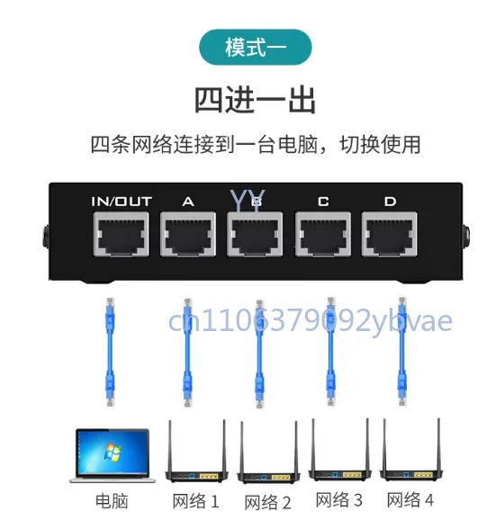 

Network switch, 4-in-1-out RJ45 Gigabit, physically isolates internal and external networks，with 4 ports for IP address sharing.