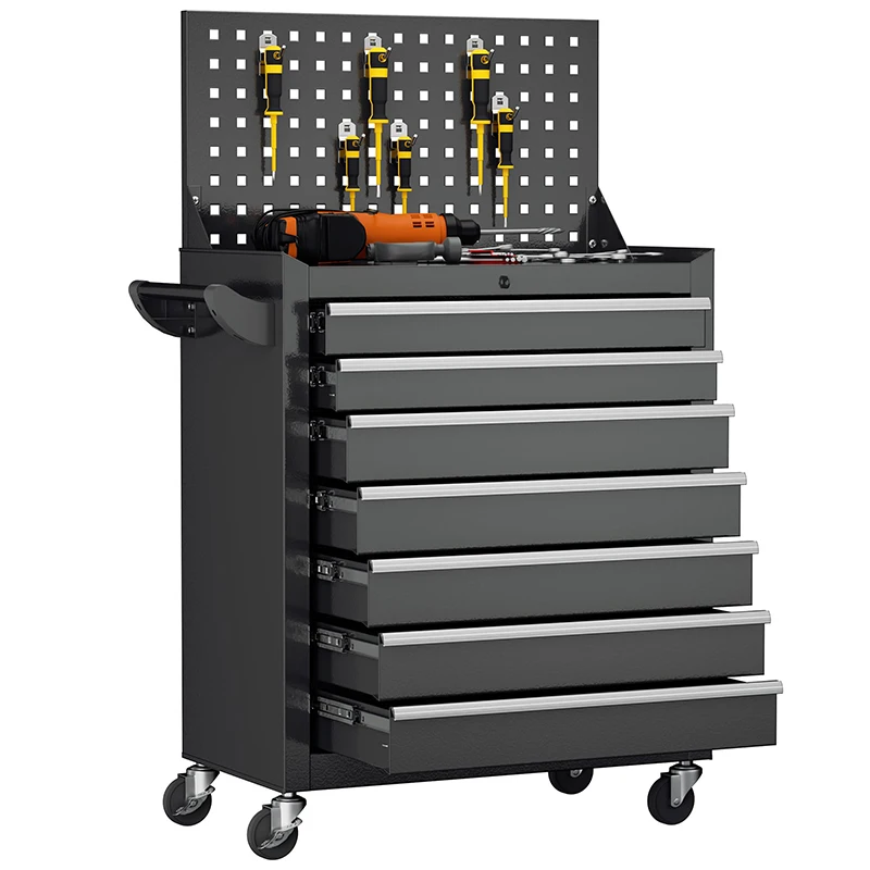 Auto Repair 7-Drawer Garage Organizer Rolling Tool Cart Tool Storage Trolley Cabinet Mobile Metal Tool Chest