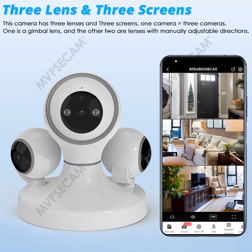 Smart Home 12mp Wifi Bewakingscamera Met Drie Lens Ptz Binnen 360 Draadloze Cctv Video Beveiliging Ip Camera 'S Bewegingsdetectie